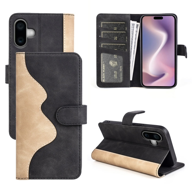 For iPhone 16 Stitching Horizontal Flip Leather Phone Case(Black) - iPhone 16 Cases by buy2fix | Online Shopping UK | buy2fix