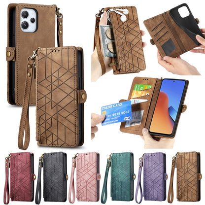 For Xiaomi Redmi Note 12 4G Geometric Zipper Wallet Side Buckle Leather Phone Case(Green) - Xiaomi Cases by buy2fix | Online Shopping UK | buy2fix