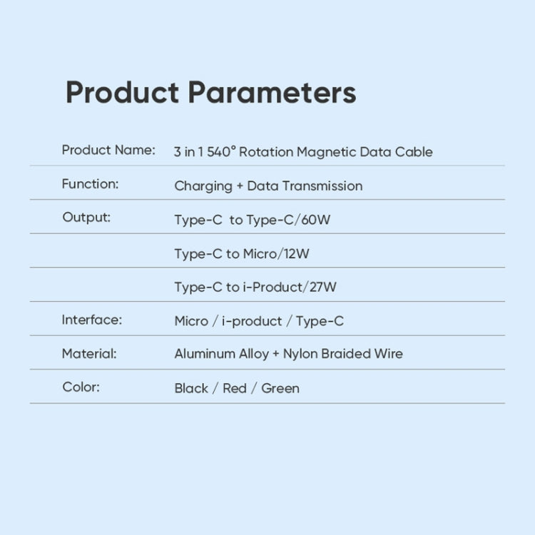 ENKAY PD60W Type-C to Type-C / 8 Pin / Micro USB Magnetic 540 Degrees Rotating Fast Charging Cable, Length:2m(Green) - Charging Cable & Head by ENKAY | Online Shopping UK | buy2fix