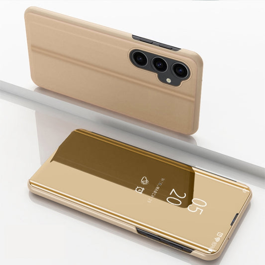 For   Samsung Galaxy S23 FE 5G Plated Mirror Horizontal Flip Leather Phone Case with Holder(Gold) - Galaxy S23 FE 5G Cases by buy2fix | Online Shopping UK | buy2fix
