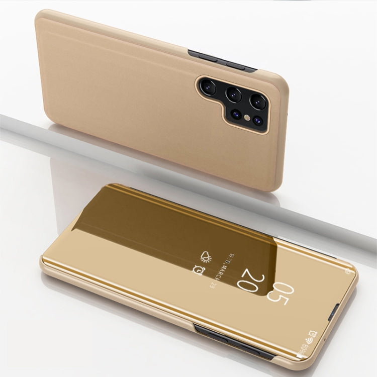 For Samsung Galaxy S24 Ultra 5G Plated Mirror Horizontal Flip Leather Phone Case with Holder(Gold) - Galaxy S24 Ultra 5G Cases by buy2fix | Online Shopping UK | buy2fix
