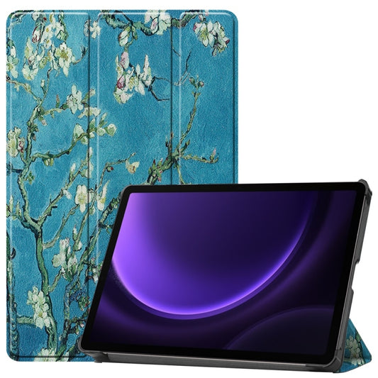 For Samsung Galaxy Tab S9 FE 10.9 JUNSUNMAY Custer Painted 3-Fold Stand Leather Smart Tablet Case(Apricot Flower) - Galaxy Tab S9 FE by JUNSUNMAY | Online Shopping UK | buy2fix