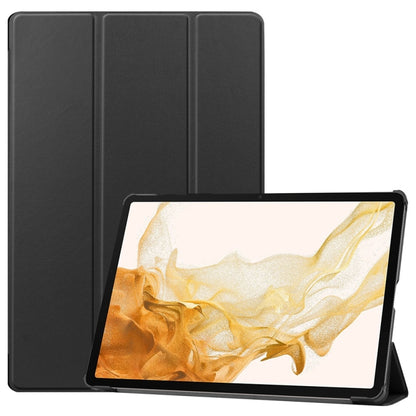 For Samsung Galaxy Tab S9+ JUNSUNMAY Custer Solid Color 3-Fold Stand Leather Smart Tablet Case(Black) - Galaxy Tab S9+ Cases by JUNSUNMAY | Online Shopping UK | buy2fix