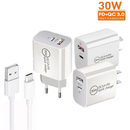 PD30W USB-C / Type-C + QC3.0 USB Dual Port Charger with 1m USB to Type-C Data Cable, EU Plug - USB Charger by buy2fix | Online Shopping UK | buy2fix