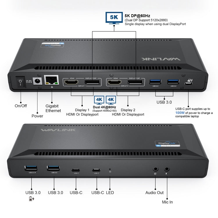 Wavlink UG69PD2 Dual 4K Fast Charging Integrated Docking Station, Plug:UK Plug -  by WAVLINK | Online Shopping UK | buy2fix