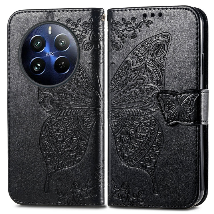 For Realme 12 Pro Butterfly Love Flower Embossed Leather Phone Case(Black) - Realme Cases by buy2fix | Online Shopping UK | buy2fix