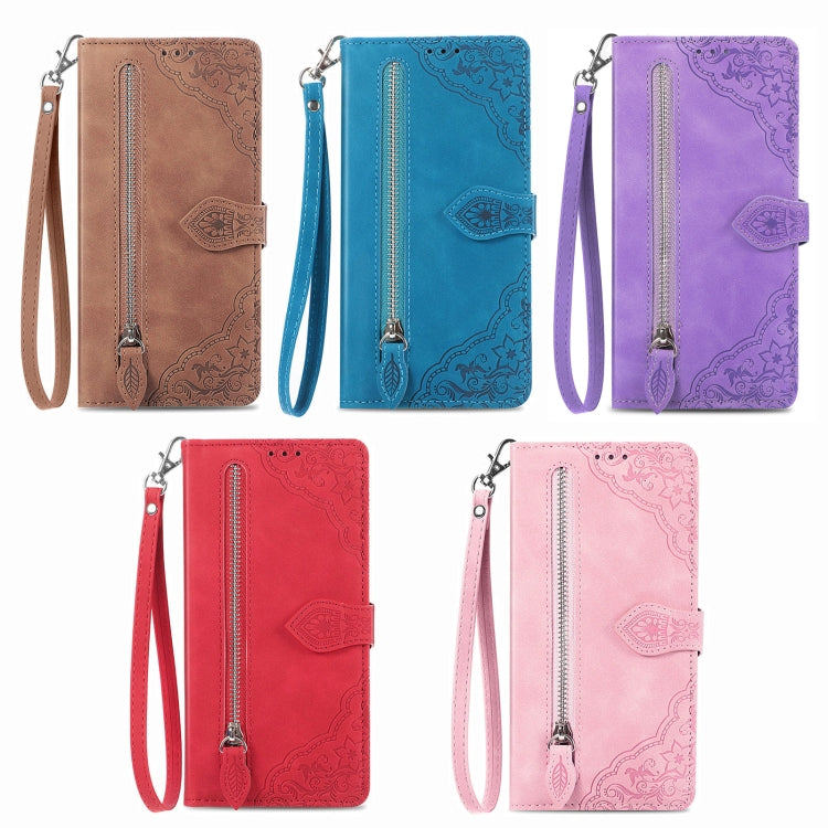 For DOOGEE X98 Pro / X98 Embossed Flower Zipper Leather Phone Case(Pink) - Doogee Cases by buy2fix | Online Shopping UK | buy2fix