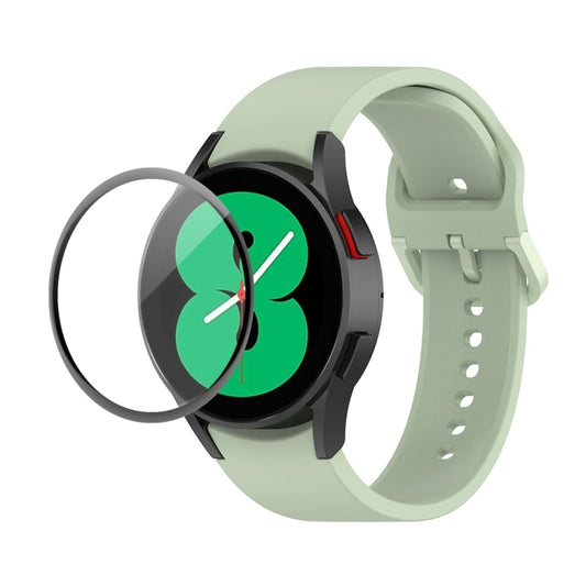 For Samsung Galaxy Watch4 44mm JUNSUNMAY Silicone Adjustable Strap + Full Coverage PMMA Screen Protector Kit(Light Green) - Watch Bands by JUNSUNMAY | Online Shopping UK | buy2fix