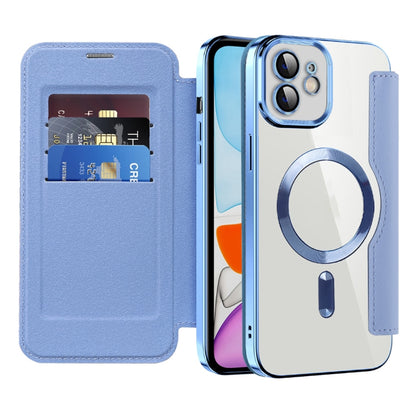 For iPhone 11 Pro Max Shield Magsafe RFID Anti-theft Rhombus Leather Phone Case(Blue) - iPhone 11 Pro Max Cases by buy2fix | Online Shopping UK | buy2fix