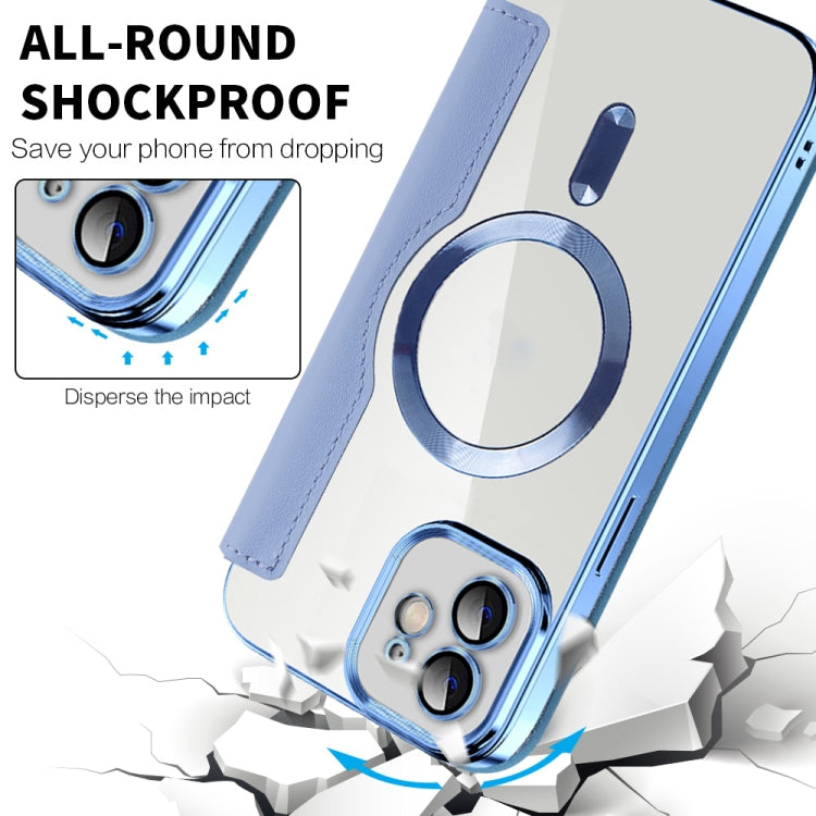 For iPhone 11 Pro Max Shield Magsafe RFID Anti-theft Rhombus Leather Phone Case(Blue) - iPhone 11 Pro Max Cases by buy2fix | Online Shopping UK | buy2fix