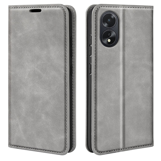 For OPPO A38 Retro-skin Magnetic Suction Leather Phone Case(Grey) - A38 Cases by buy2fix | Online Shopping UK | buy2fix