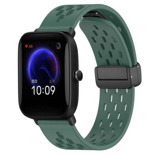 For Amazfit Pop 20mm Folding Magnetic Clasp Silicone Watch Band(Dark Green) - Watch Bands by buy2fix | Online Shopping UK | buy2fix