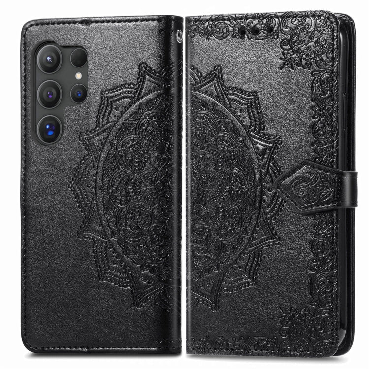 For Samsung Galaxy S25 Ultra 5G Mandala Flower Embossed Leather Phone Case(Black) - Galaxy S25 Ultra 5G Cases by buy2fix | Online Shopping UK | buy2fix