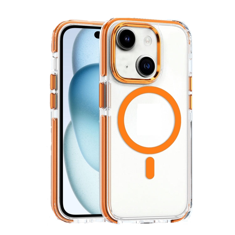 For iPhone 15 Plus Dual-color MagSafe TPU Hybrid Clear PC Shockproof Phone Case(Orange) - iPhone 15 Plus Cases by buy2fix | Online Shopping UK | buy2fix