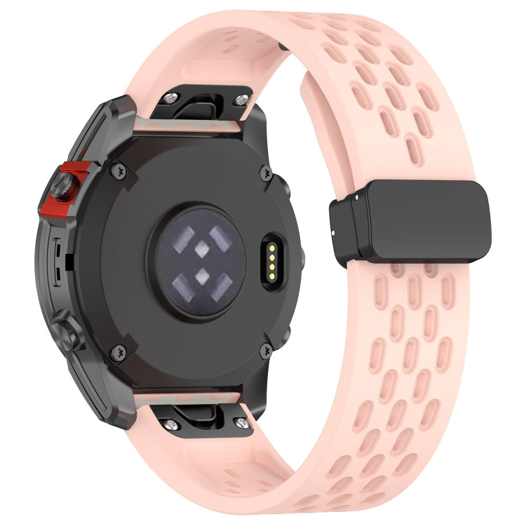 For Garmin Tactix 7 / Tactix DELTA Quick Release Holes Magnetic Buckle Silicone Watch Band(Pink) - Watch Bands by buy2fix | Online Shopping UK | buy2fix