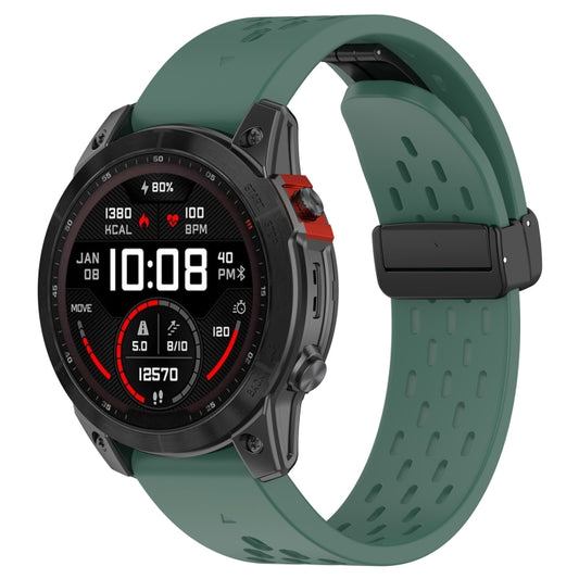 For Garmin Fenix 6X Sapphire GPS Quick Release Holes Magnetic Buckle Silicone Watch Band(Dark Green) - Watch Bands by buy2fix | Online Shopping UK | buy2fix