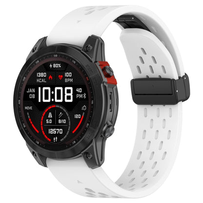 For Garmin Fenix 5X GPS / 5X Puls Quick Release Holes Magnetic Buckle Silicone Watch Band(White) - Watch Bands by buy2fix | Online Shopping UK | buy2fix