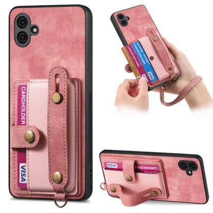 For Samsung Galaxy A04e Retro Cross Wristband Wallet Leather Back Phone Case(Pink) - Galaxy Phone Cases by buy2fix | Online Shopping UK | buy2fix