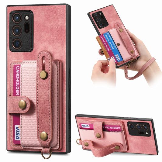 For Samsung Galaxy Note20 Ultra Retro Cross Wristband Wallet Leather Back Phone Case(Pink) - Galaxy Note20 Ultra Cases by buy2fix | Online Shopping UK | buy2fix