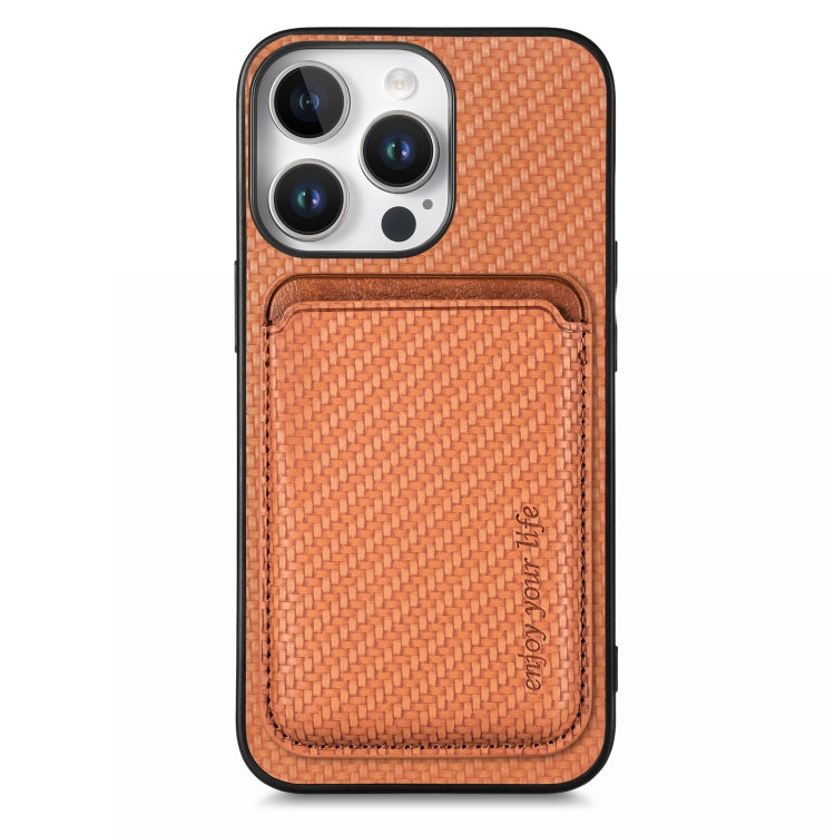 For iPhone 16 Pro Max Carbon Fiber Leather Card Magsafe Phone Case(Brown) - iPhone 16 Pro Max Cases by buy2fix | Online Shopping UK | buy2fix