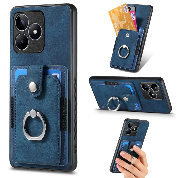 For Realme C53 4G Retro Skin-feel Ring Multi-card Wallet Phone Case(Blue) - Realme Cases by buy2fix | Online Shopping UK | buy2fix