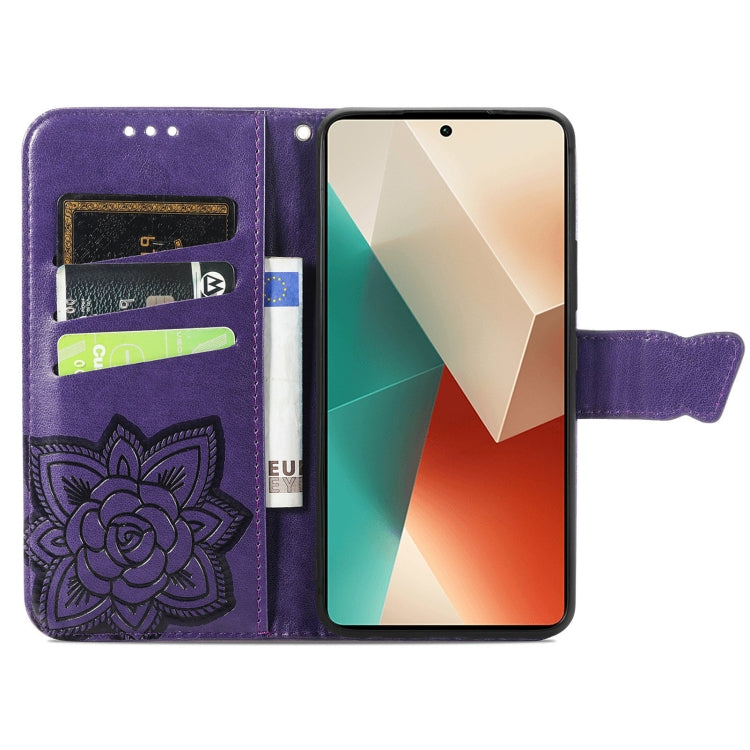 For Xiaomi Redmi Note 13 Pro Butterfly Love Flower Embossed Leather Phone Case(Dark Purple) - Note 13 Pro Cases by buy2fix | Online Shopping UK | buy2fix