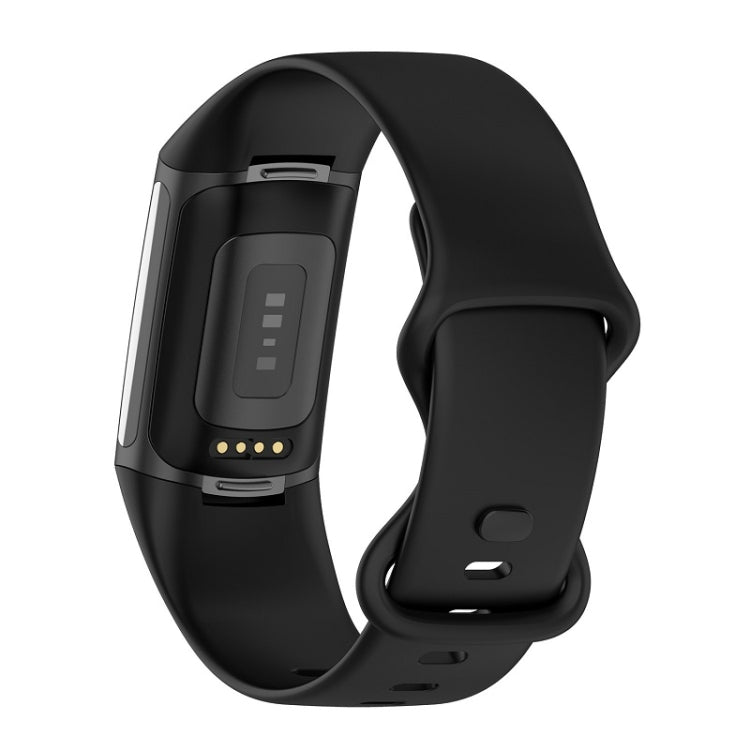 For Fitbit Charge 6 Solid Color Butterfly Buckle Silicone Watch Band, Size:S Size(Black) - Watch Bands by buy2fix | Online Shopping UK | buy2fix