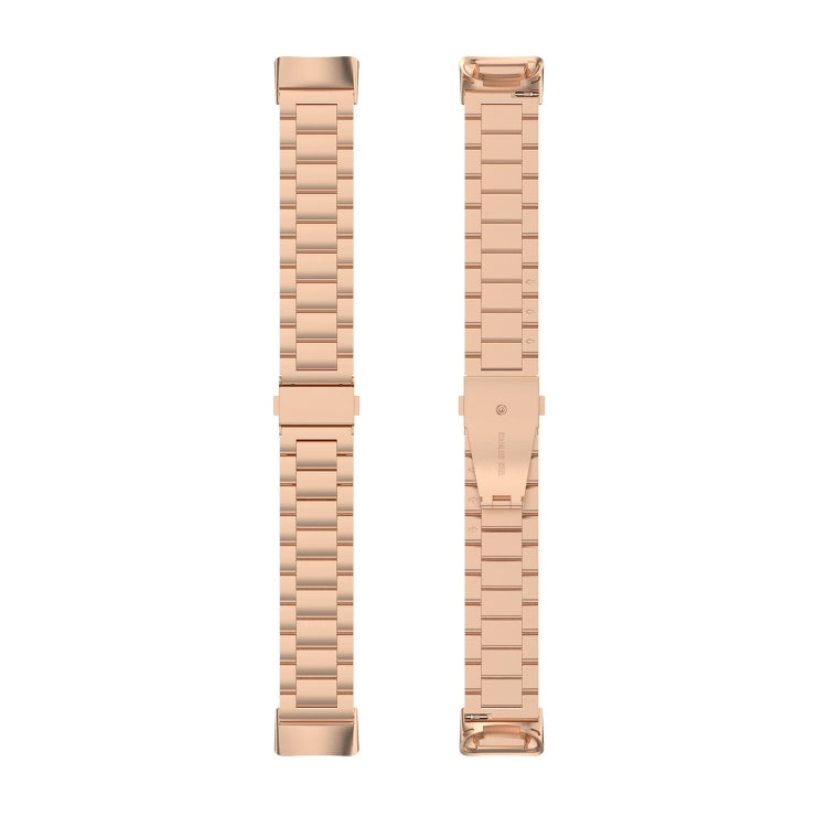 For Fitbit Charge 6 Three Beads Stainless Steel Metal Watch Band(Rose Gold) - Watch Bands by buy2fix | Online Shopping UK | buy2fix