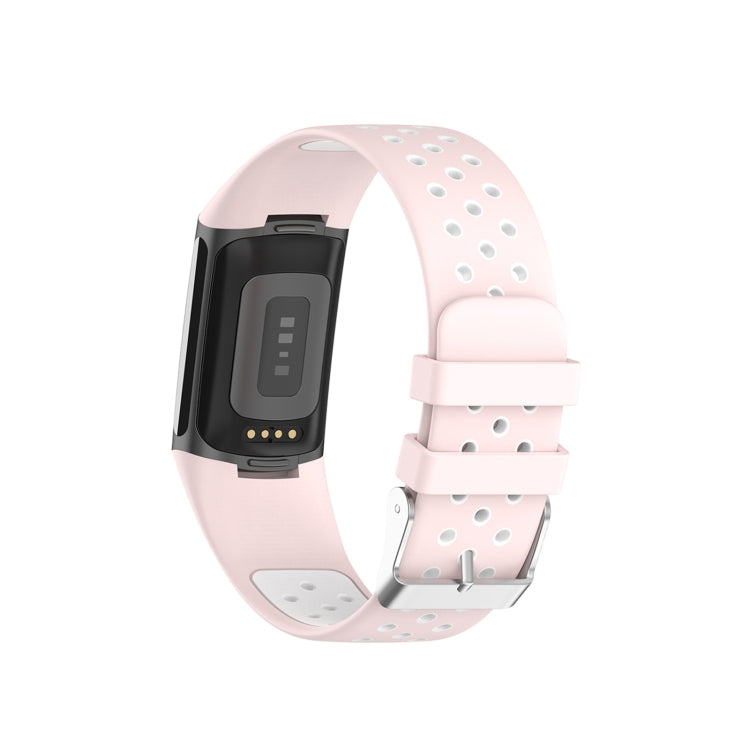 For Fitbit Charge 6 Dual Color Breathable Silicone Watch Band(Pink+White) - Watch Bands by buy2fix | Online Shopping UK | buy2fix