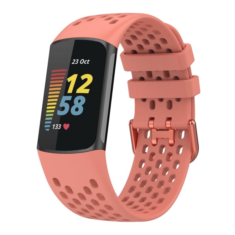 For Fitbit Charge 6 Solid Color Breathable Sports Silicone Watch Band(Pink) - Watch Bands by buy2fix | Online Shopping UK | buy2fix