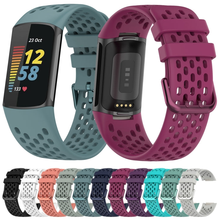 For Fitbit Charge 5 Solid Color Breathable Sports Silicone Watch Band(Blue) - Watch Bands by buy2fix | Online Shopping UK | buy2fix