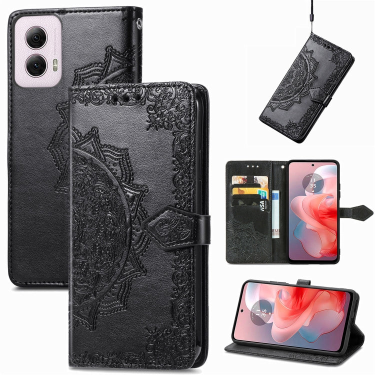 For Motorola Moto G Power 2024 Mandala Flower Embossed Leather Phone Case(Black) - Motorola Cases by buy2fix | Online Shopping UK | buy2fix