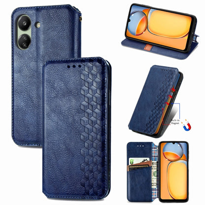 For Xiaomi Redmi 13C Cubic Grid Pressed Magnetic Leather Phone Case(Blue) - 13C Cases by buy2fix | Online Shopping UK | buy2fix