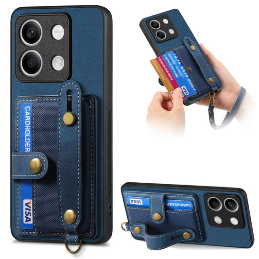 For Xiaomi Redmi Note 13 Retro Cross Wristband Wallet Leather Back Phone Case(Blue) - Note 13 Cases by buy2fix | Online Shopping UK | buy2fix