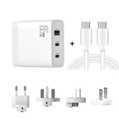 GAN 65W PD45W Dual Type-C / QC3.0 USB  Multi Compatible Charger + 2m USB-C to USB-C Data Cable EU + UK + AU + US Plug White - Cable & Adapter by buy2fix | Online Shopping UK | buy2fix