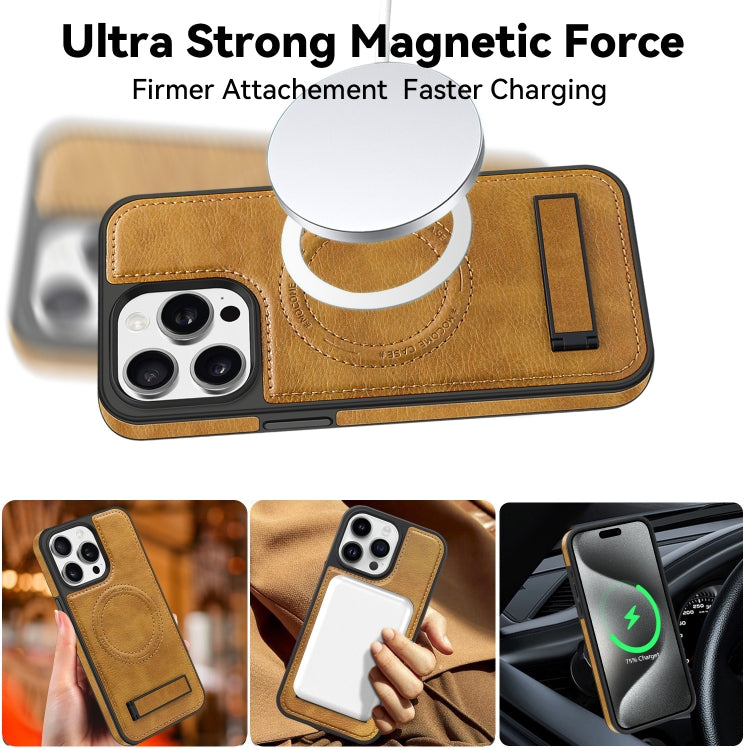 For iPhone 15 Pro Multi-function Holder MagSafe PU Phone Case(Rose Gold) - iPhone 15 Pro Cases by buy2fix | Online Shopping UK | buy2fix