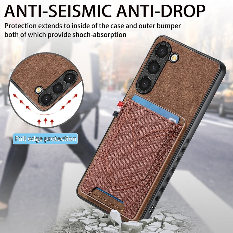 For Samsung Galaxy S25+ 5G Denim Texture Leather Skin Phone Case with Card Slot(Brown) - Galaxy S25+ 5G Cases by buy2fix | Online Shopping UK | buy2fix