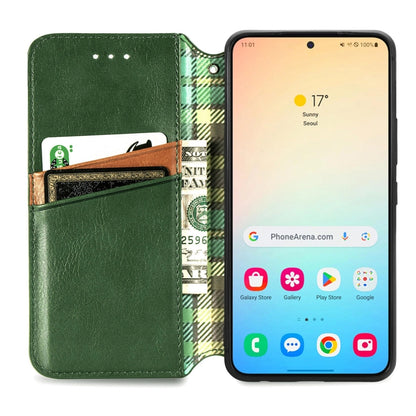 For Samsung Galaxy S25+ 5G Cubic Grid Pressed Magnetic Leather Phone Case(Green) - Galaxy S25+ 5G Cases by buy2fix | Online Shopping UK | buy2fix