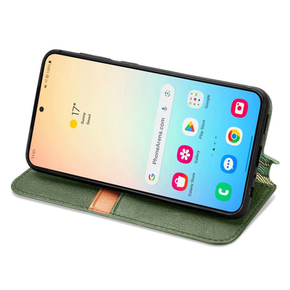 For Samsung Galaxy S25+ 5G Cubic Grid Pressed Magnetic Leather Phone Case(Green) - Galaxy S25+ 5G Cases by buy2fix | Online Shopping UK | buy2fix