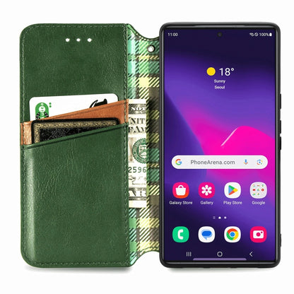 For Samsung Galaxy S24 Ultra 5G Cubic Grid Pressed Magnetic Leather Phone Case(Green) - Galaxy S24 Ultra 5G Cases by buy2fix | Online Shopping UK | buy2fix