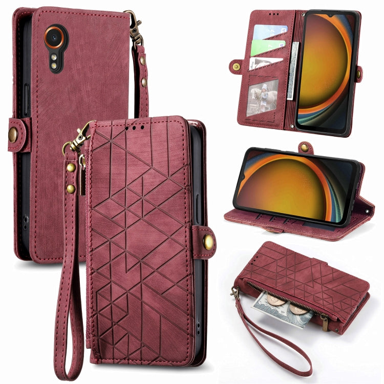 For Samsung Galaxy Xcover 7 Geometric Zipper Wallet Side Buckle Leather Phone Case(Red) - Galaxy Phone Cases by buy2fix | Online Shopping UK | buy2fix