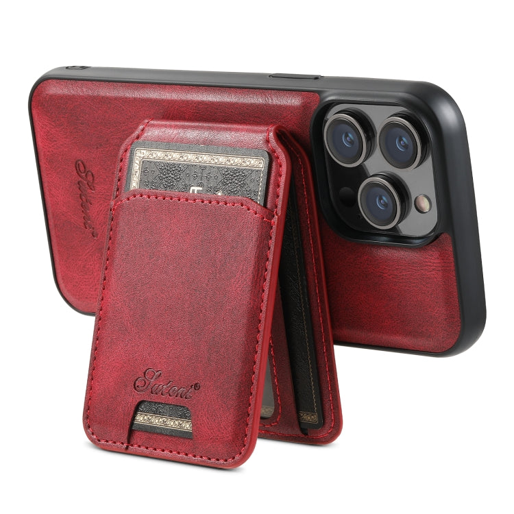 For iPhone 15 Plus Suteni H15 MagSafe Oil Eax Leather Detachable Wallet Back Phone Case(Red) - iPhone 15 Plus Cases by Suteni | Online Shopping UK | buy2fix