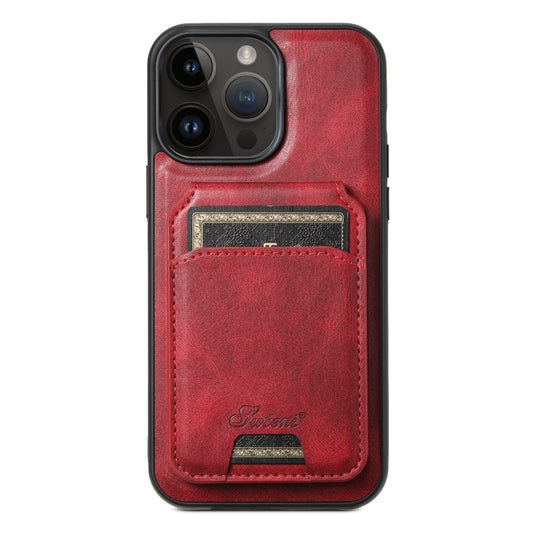 For iPhone 13 Pro Suteni H15 MagSafe Oil Eax Leather Detachable Wallet Back Phone Case(Red) - iPhone 13 Pro Cases by Suteni | Online Shopping UK | buy2fix