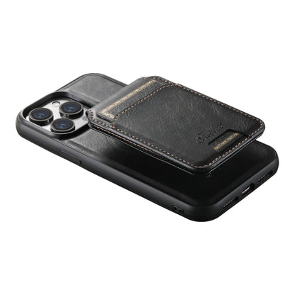 For iPhone 12  Suteni H15 MagSafe Oil Eax Leather Detachable Wallet Back Phone Case(Black) - iPhone 12 / 12 Pro Cases by Suteni | Online Shopping UK | buy2fix