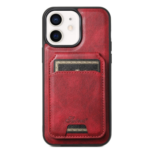 For iPhone 12  Suteni H15 MagSafe Oil Eax Leather Detachable Wallet Back Phone Case(Red) - iPhone 12 / 12 Pro Cases by Suteni | Online Shopping UK | buy2fix