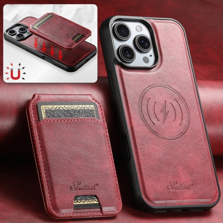 For iPhone 16 Suteni H15 MagSafe Oil Eax Leather Detachable Wallet Back Phone Case(Red) - iPhone 16 Cases by Suteni | Online Shopping UK | buy2fix