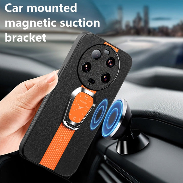 For Xiaomi 13 Ultra Magnetic Litchi Leather Back Phone Case with Holder(Orange) - 13 Ultra Cases by buy2fix | Online Shopping UK | buy2fix