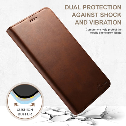 For iPhone 16 Plus Suteni Calf Texture Horizontal Flip Leather Phone Case(Brown) - iPhone 16 Plus Cases by Suteni | Online Shopping UK | buy2fix