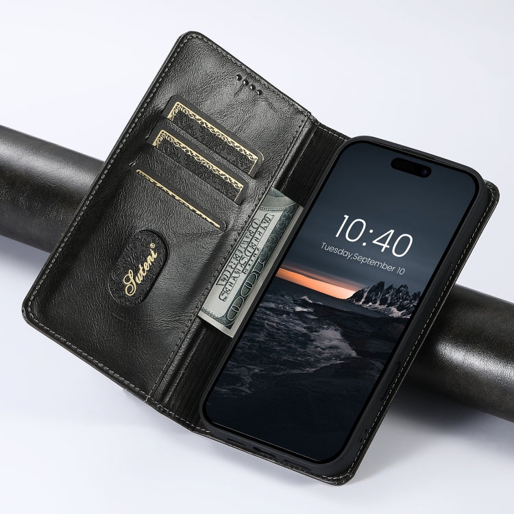 For iPhone 16 Pro Max Suteni Baroque Calf Texture Buckle Wallet Leather Phone Case(Black) - iPhone 16 Pro Max Cases by Suteni | Online Shopping UK | buy2fix