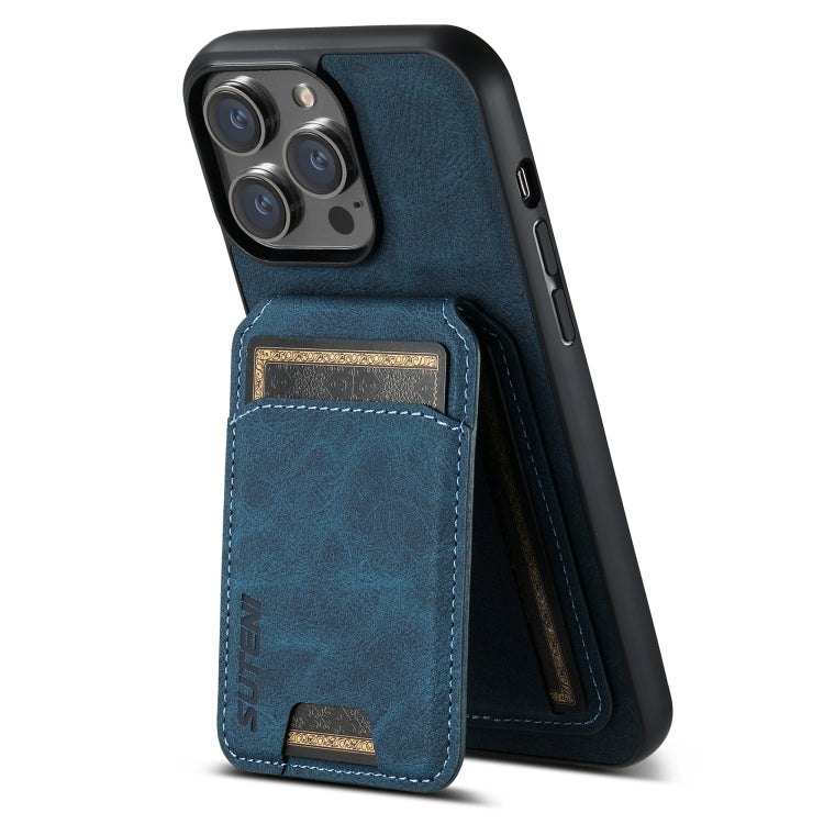 For iPhone 15 Pro Max Suteni H02 Litchi Leather Card Wallet Stand Back Phone Case(Blue) - iPhone 15 Pro Max Cases by Suteni | Online Shopping UK | buy2fix